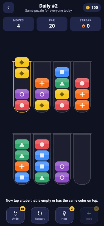 Pour Par gameplay: colored pieces with shapes in tubes